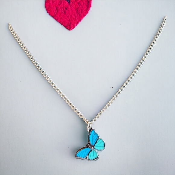 Silver Tone Butterfly Pendant Necklace - Picture 3 of 11